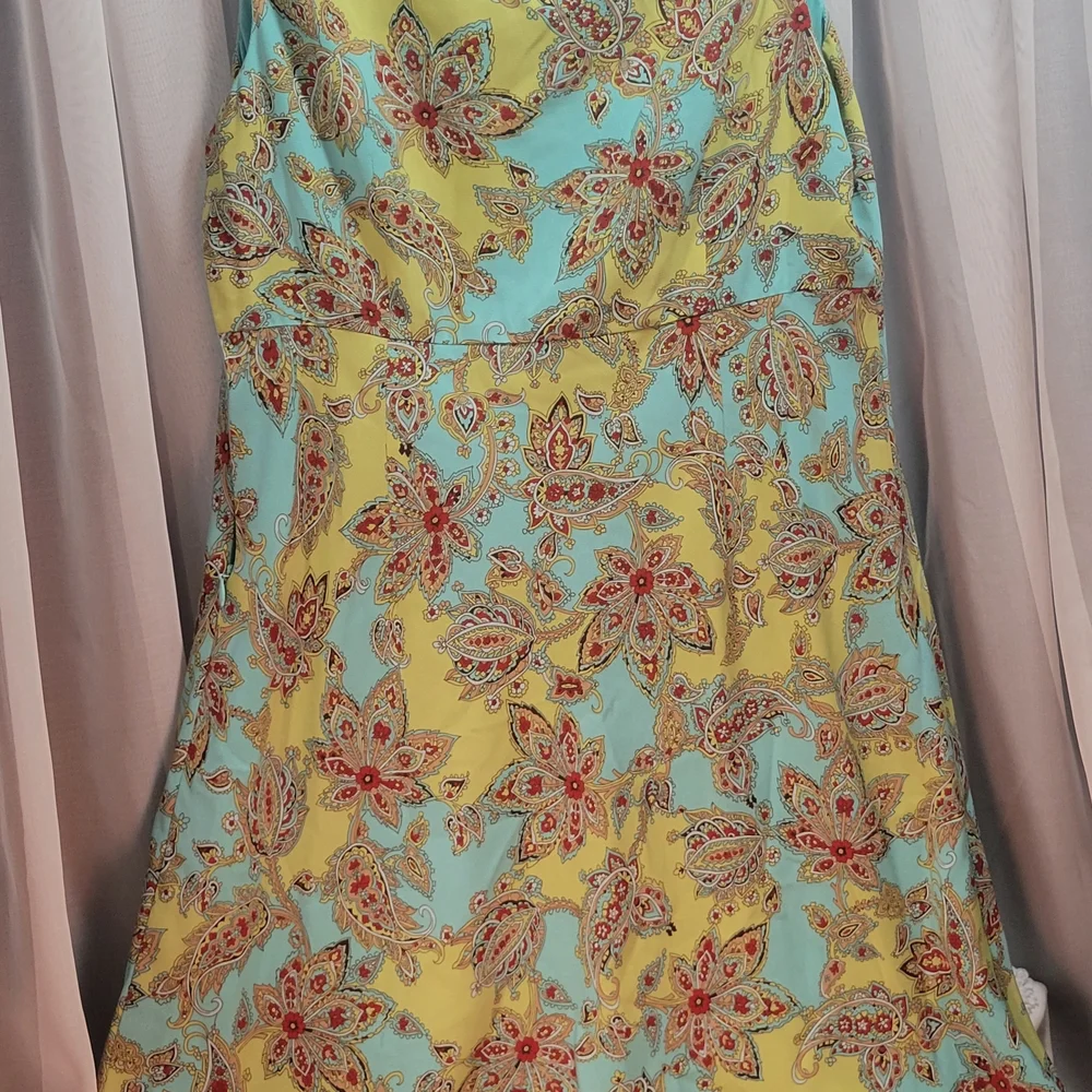 LOFT Turquoise and Yellow Floral Midi Dress - Picture 3 of 3